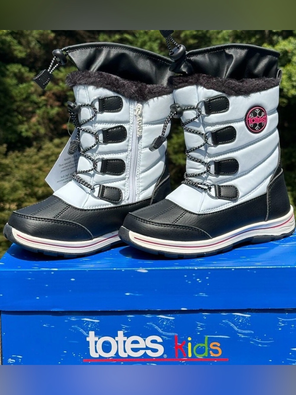 NEW Totes Kids Youth Waterproof White Black Winter Fur Casual Snow Boot - 13 , 1